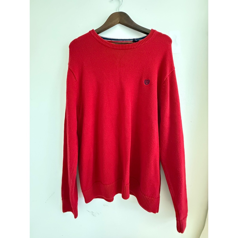 Chaps Mens XL Red Crewneck Sweater Long Sleeve Knit Pullover Crest Logo